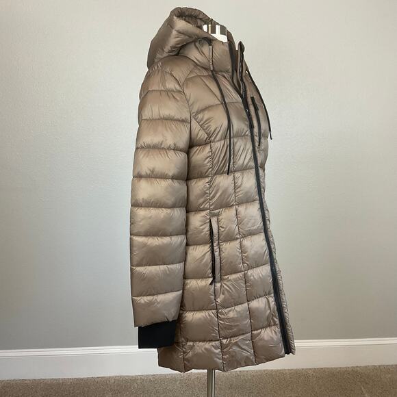 Michael Kors Quilted Puffer Coat Size Medium Brown Mid Length Packable Jacket - Picture 2 of 13